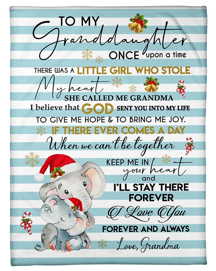 Personalized Blanket To Granddaughter Once Upon A Time Cute Elephant Candy Cane Snowflakes & Bell Printed