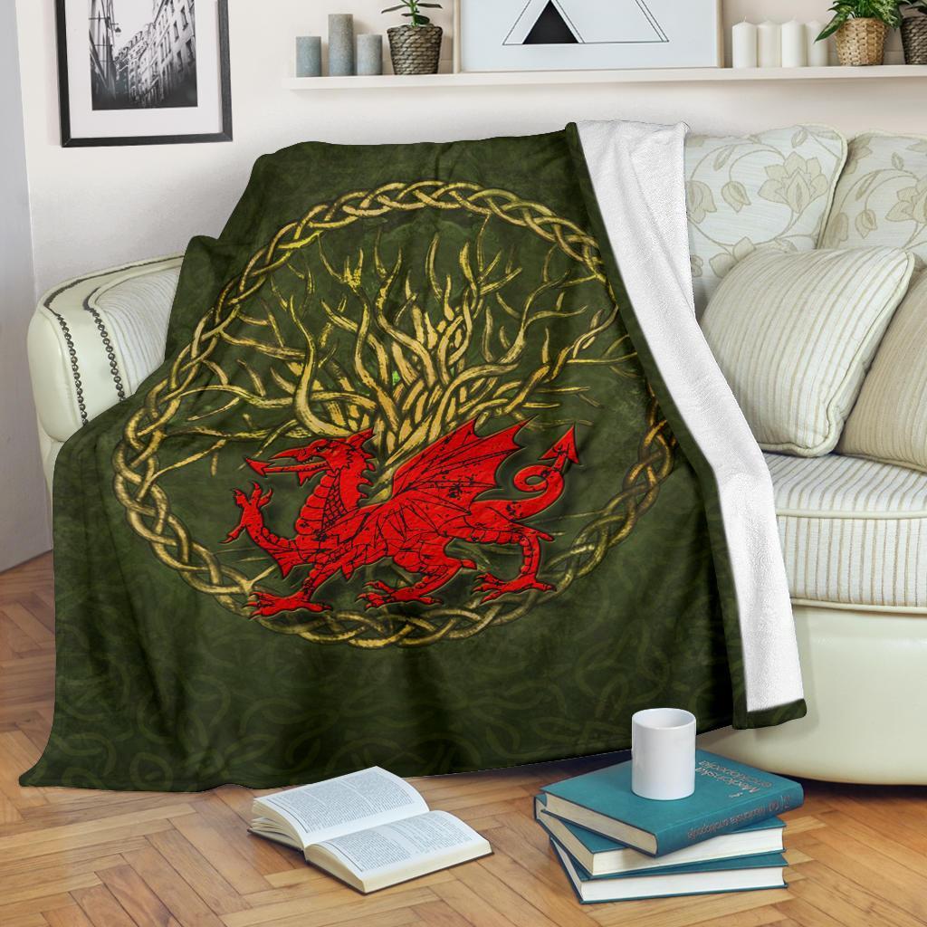 Wales Celtic Premium Blanket Welsh Dragon With Celtic Tree