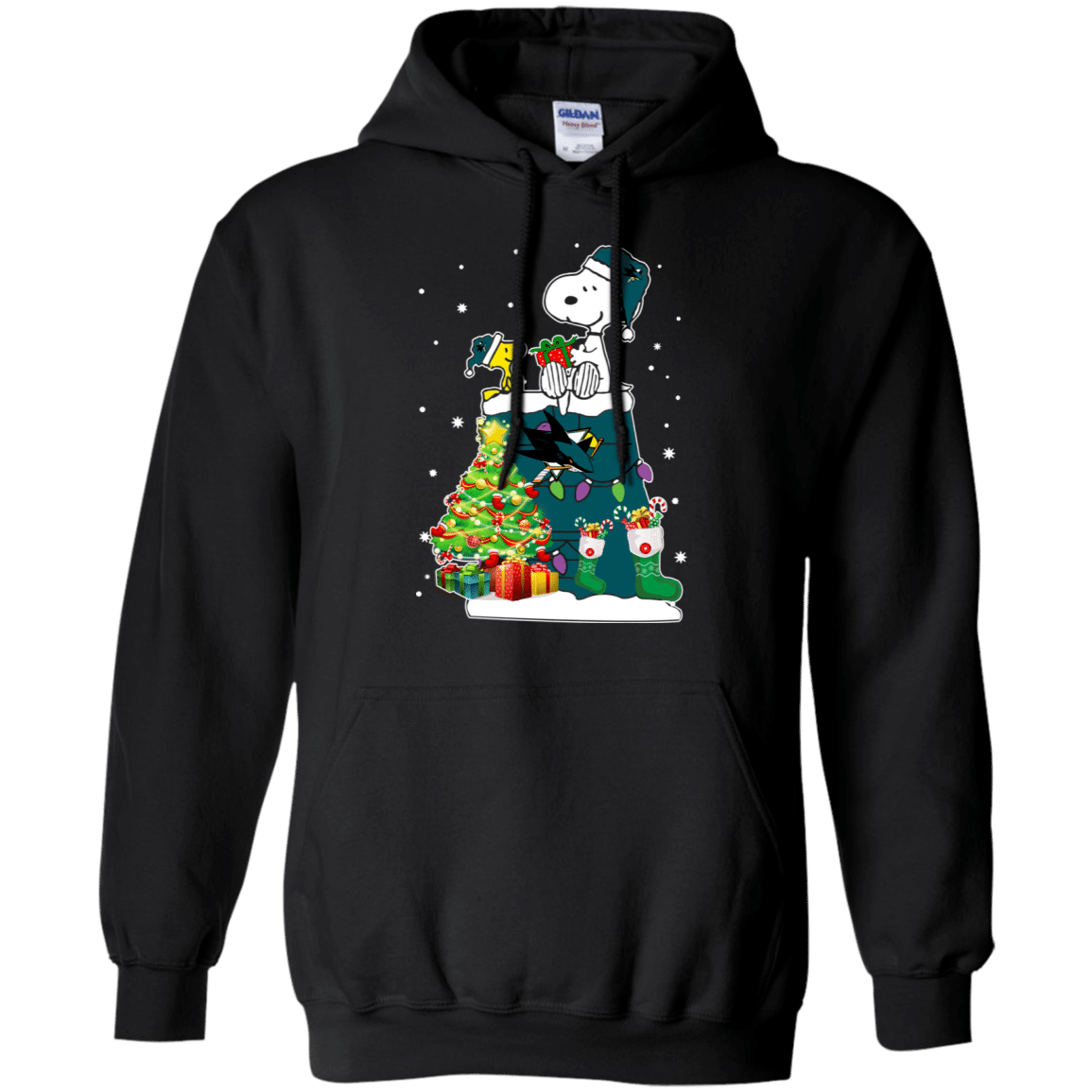 Check out this awesome San Jose Sharks Snoopy & Woodstock Christmas Shirt Hoodie