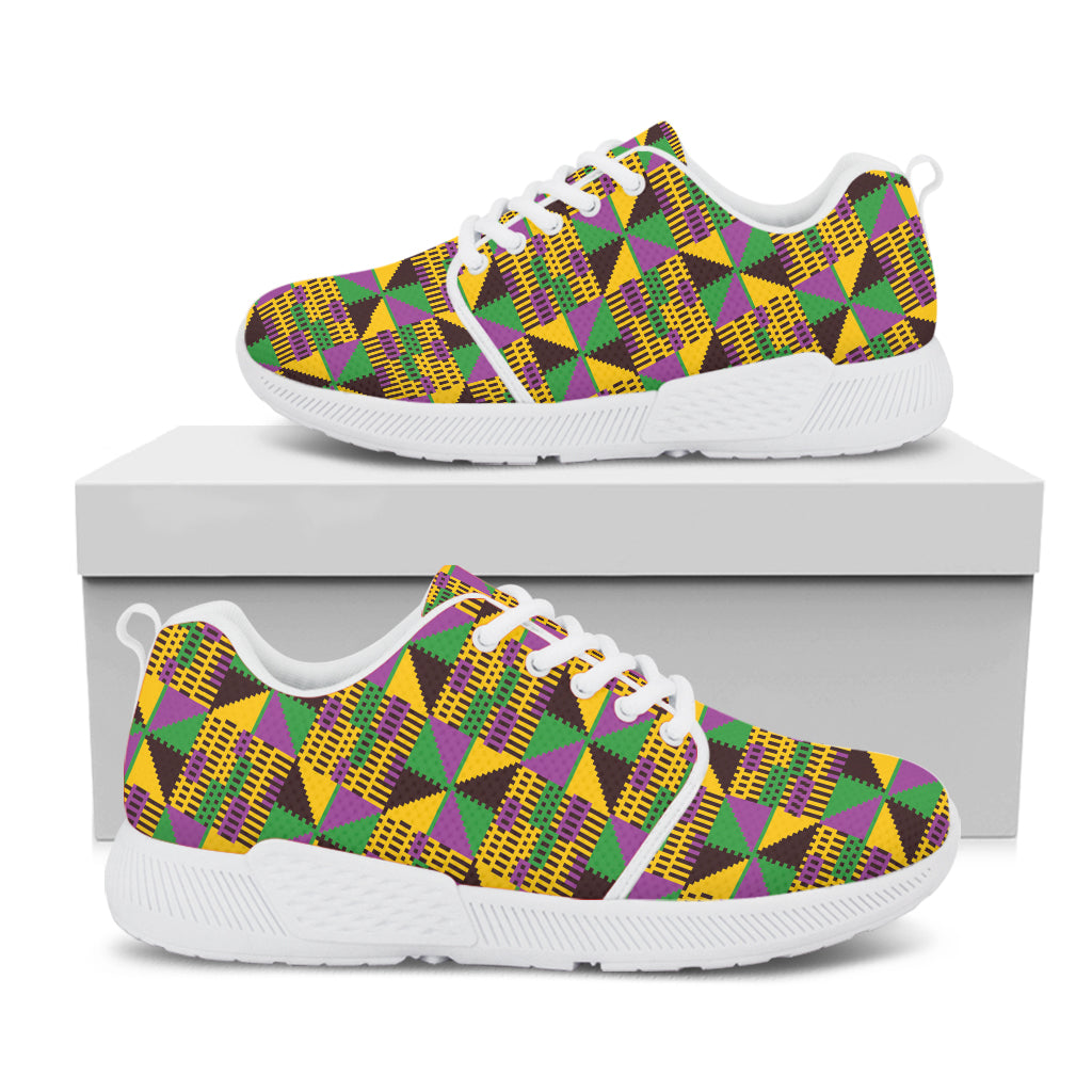 African Kente Pattern Print White Athletic Shoes