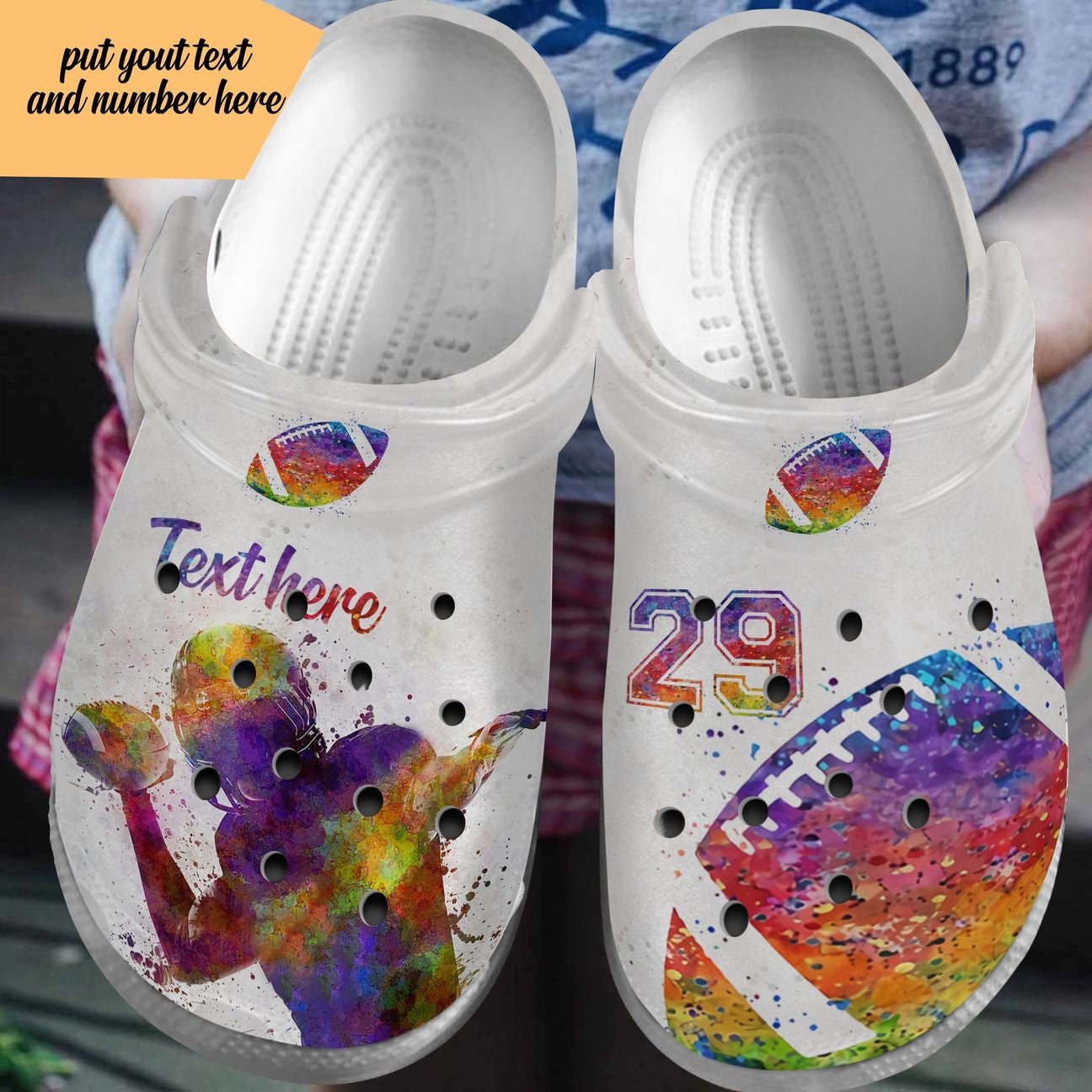 Football Personalized Clog, Custom Name, Text, Color, Number Fashion Style For Women, Men, Kid, Print 3D Watercolor