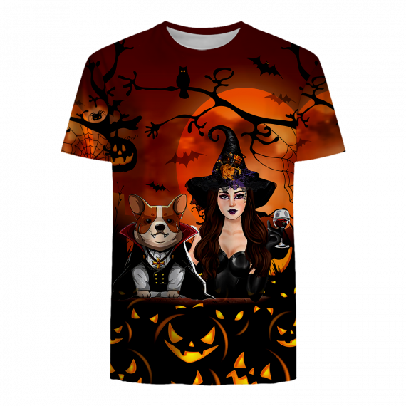 Corgi & Girl Witcher Halloween All Over Print Unisex Tshirt