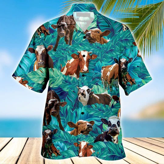 Funny Ayrshire Cow Beach Shirts, Unisex Print Aloha Short Sleeve Casual Shirt, Cow Hawaii Shirt