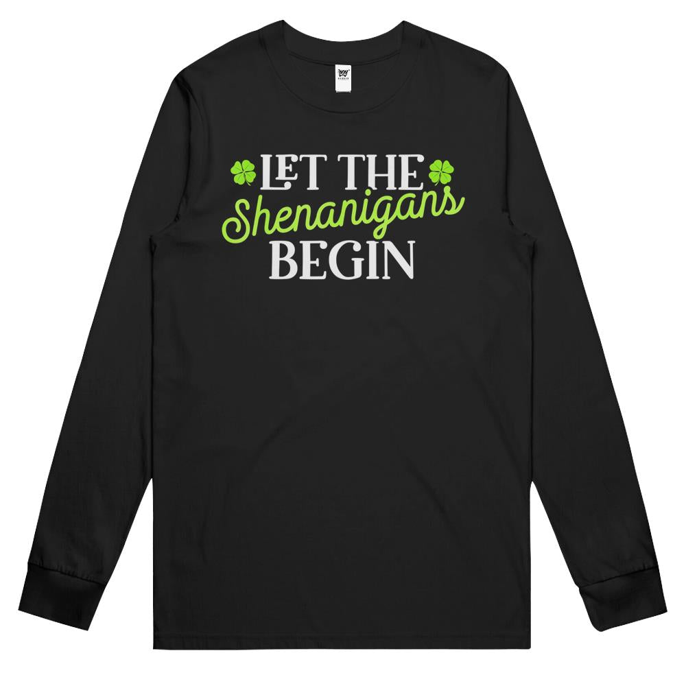 St Patricks Day Let The Shenanigans Begin Shamrock Clover Long Sleeve T Shirts