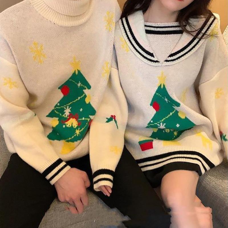 Two Cartoon Navy Neck Couple Sweaters Soft Casual Knitting Sweaters Warm Winter Pullover Wholesale alx