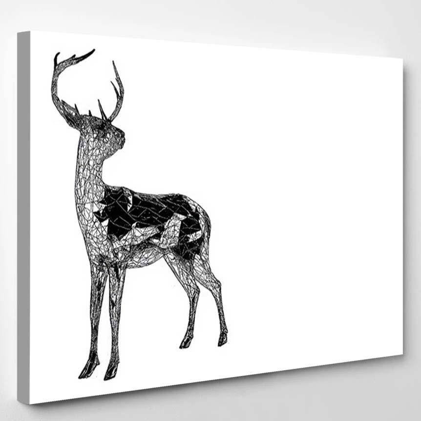 3D Render Unusual Deer Illustration Lines – Deer Animals Canvas Print