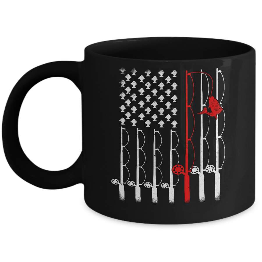 Vintage Fishing Clothes American Flag Bass Fishing Mug