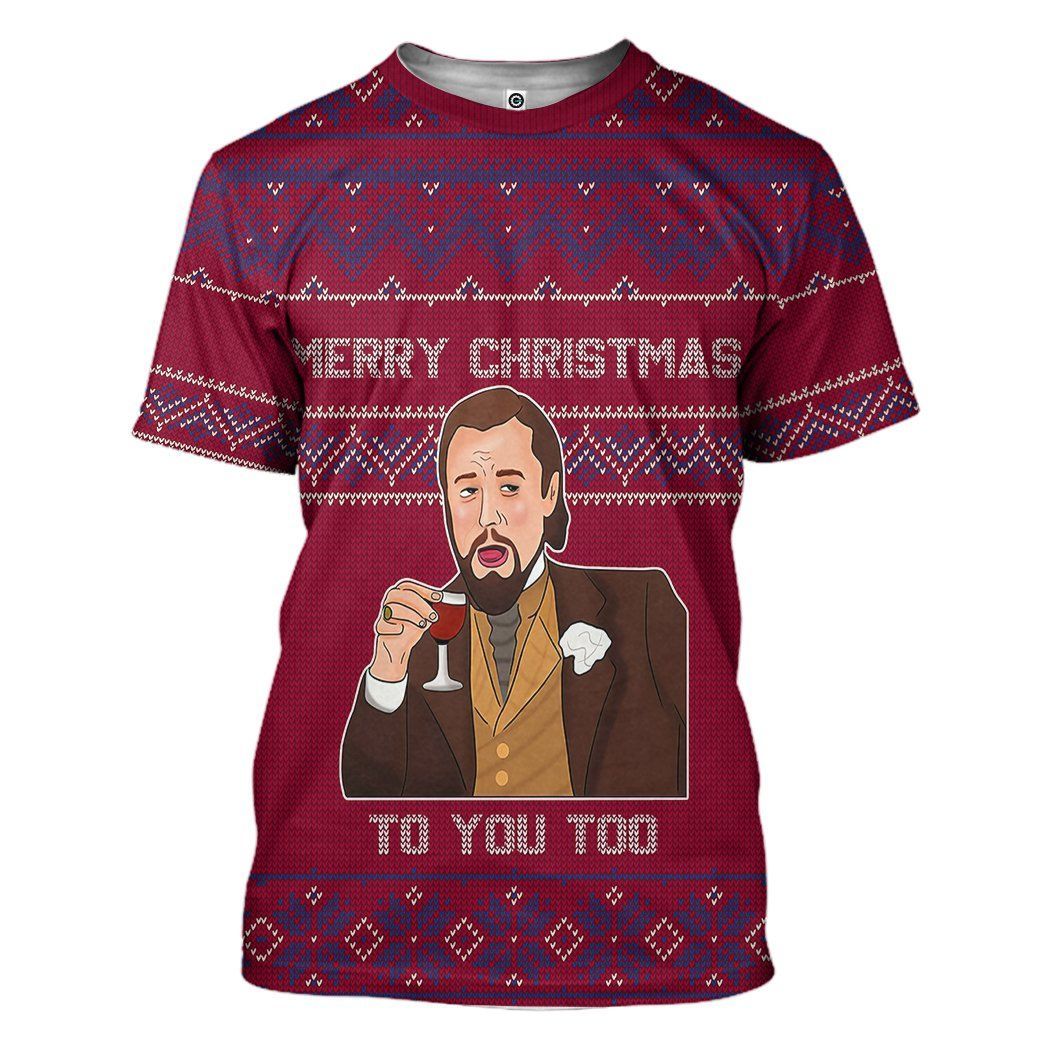 Casespring 3D Leonardo Dicaprio Laughing Meme Ugly Sweater Red Custom Tshirt Apparel