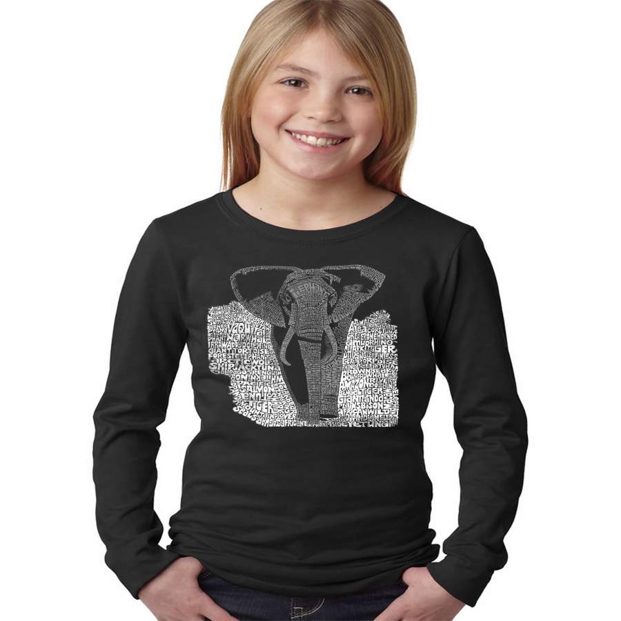 LA Pop Art Girl’s Word Art Long Sleeve – ELEPHANT