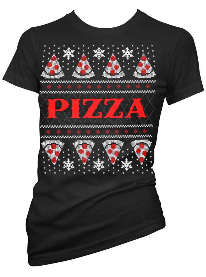 Women’S Pizza Ugly Christmas Sweater Tee By Cartel Ink