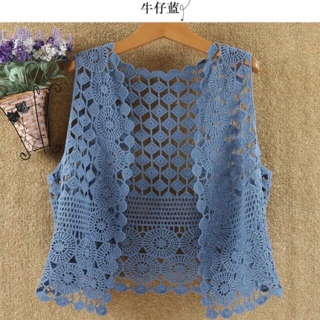 Summer Knitted Vest Cardigain Loose Patchwork Vest Retro Vintage Crochet Asymmetric Open Stitch Kimono Women 2022 Summer D102 alx