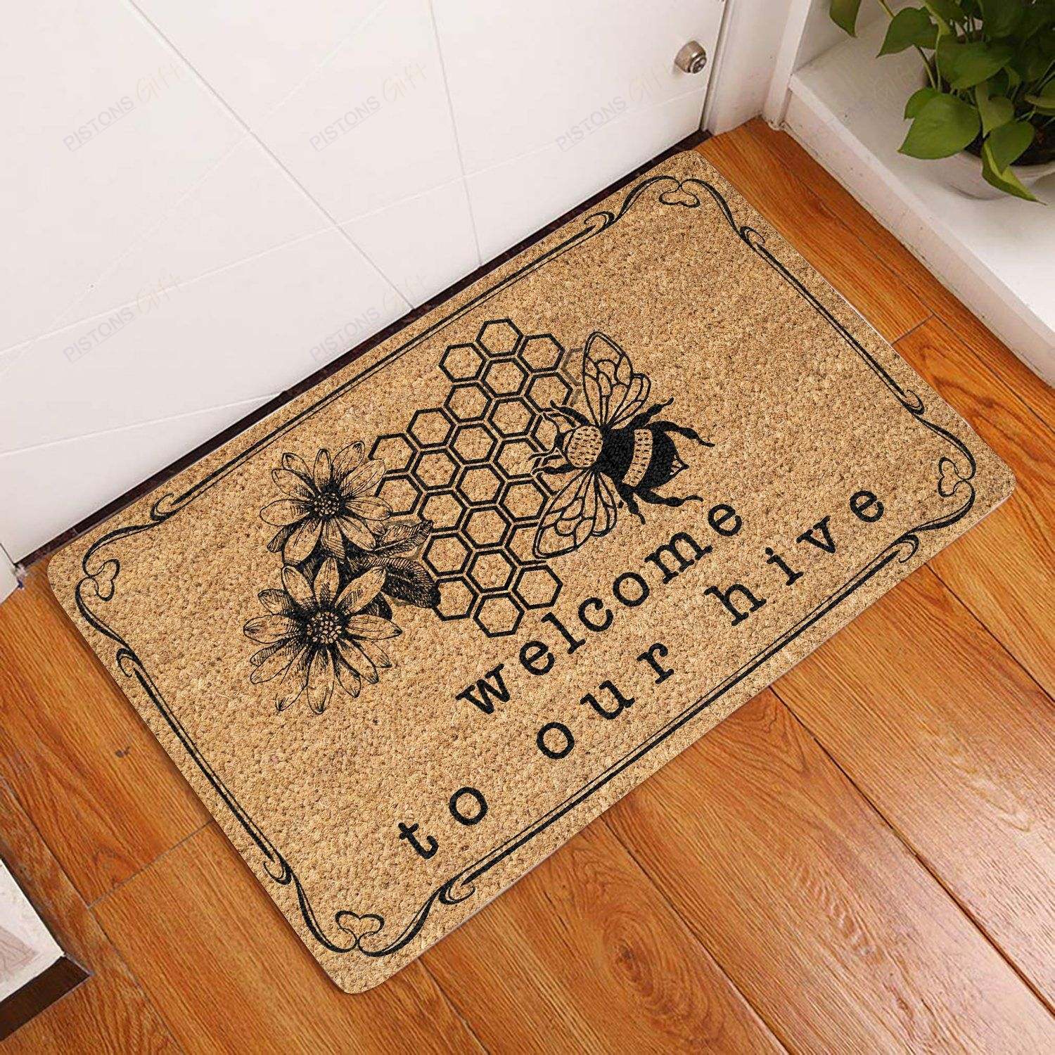 Welcome To Our Hive Coir Pattern All Over Printing Doormat