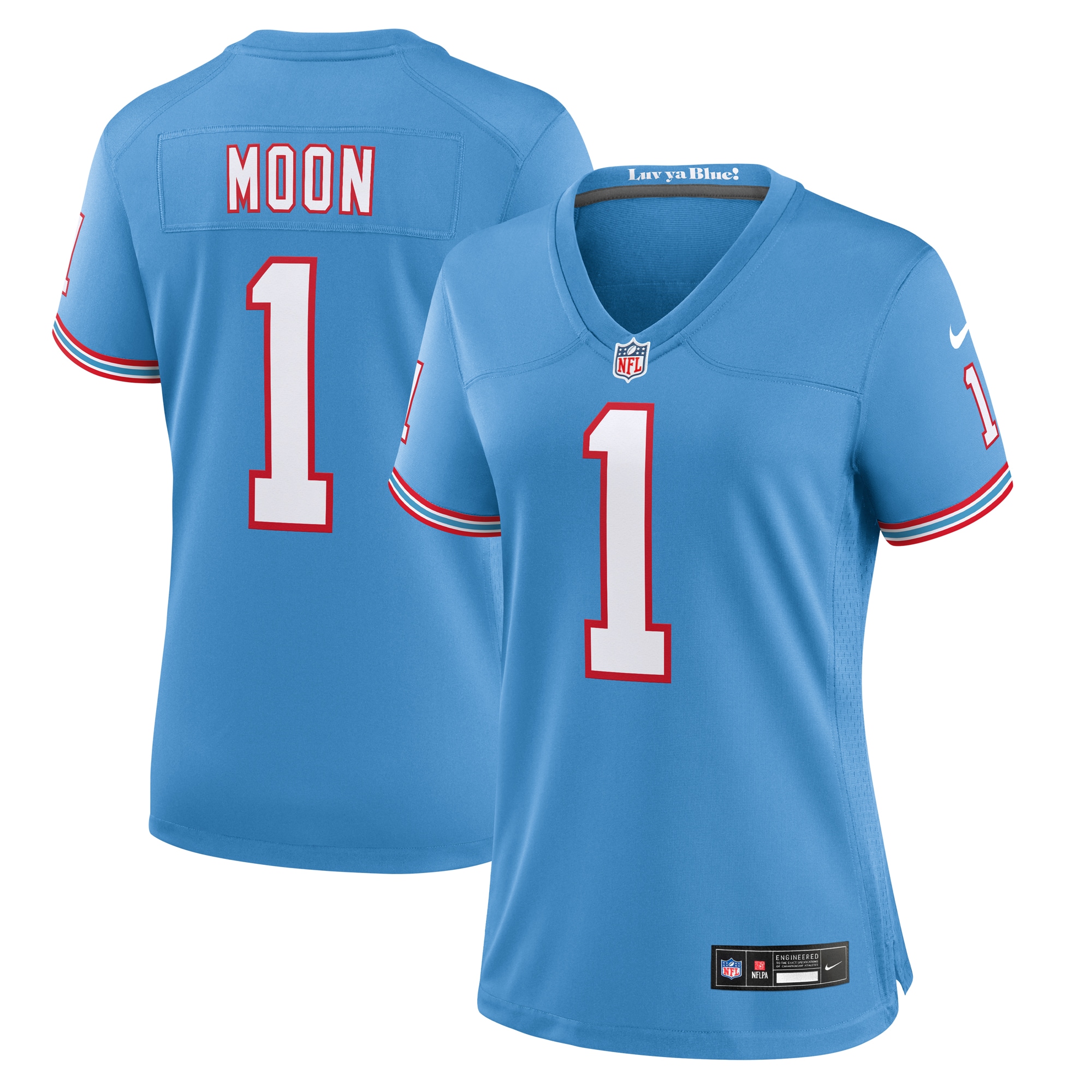 Warren Moon Tennessee Titans Women's Oilers Throwback Retired Player Game Jersey – Light Blue