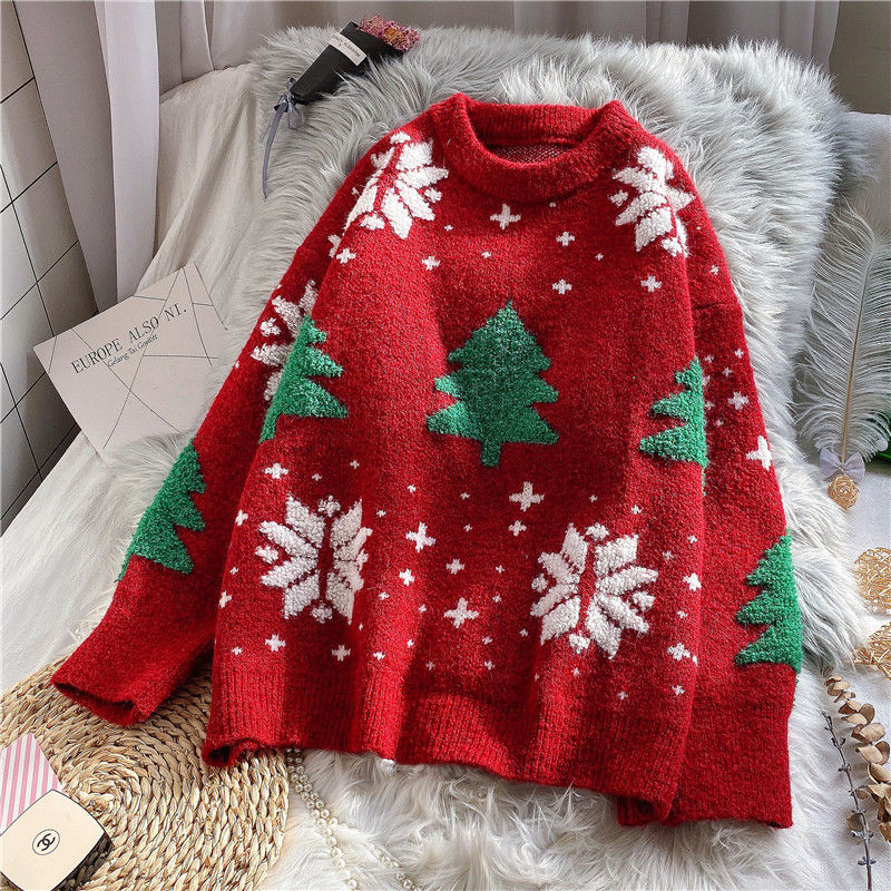 Christmas Sweater women’s Pullover new loose red sweater top for fall / winter 2020 alx