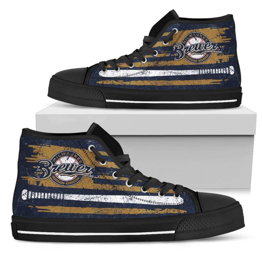 American Flag Vintage Baseball Milwaukee Brewers High Top Shoes