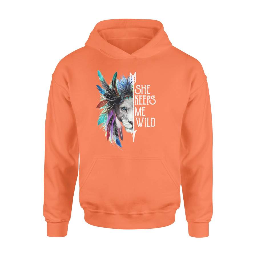 She Keeps Me Wild Lion Graphic Love Couple Valentine Hoodie