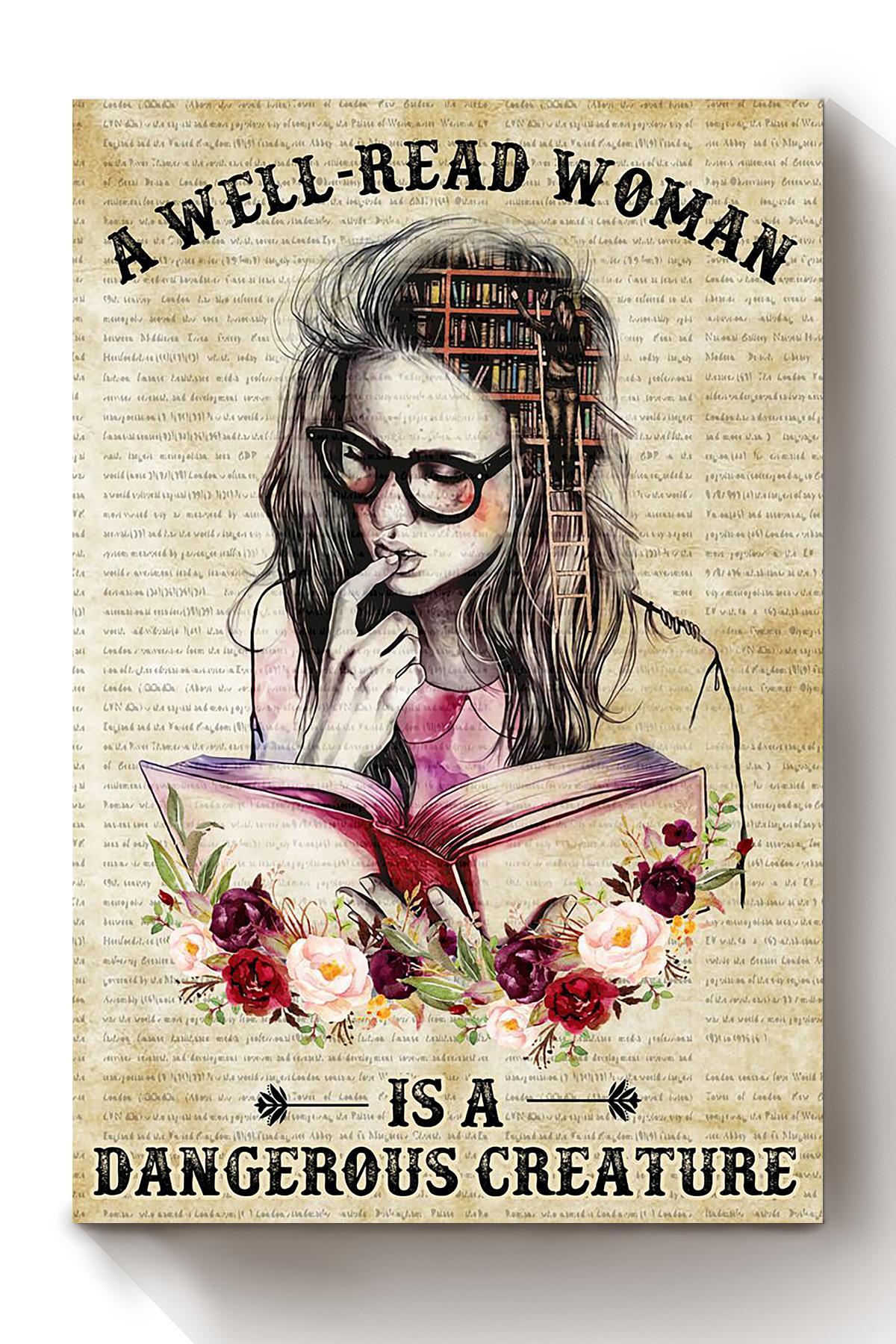 A Well Read Woman Girls Wall Decor Gift For International Women Day Home Decor Girlfriend Valentine Day Canvas