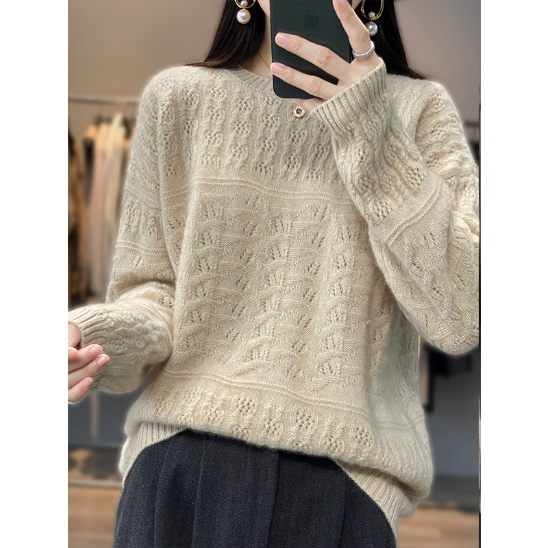 Winter Woman’s Sweaters Thick Casual Jumper Cashmere Sweater Female Pullover Long Sleeve O-Neck Loose Blouse 100% Wool Knit Tops alx