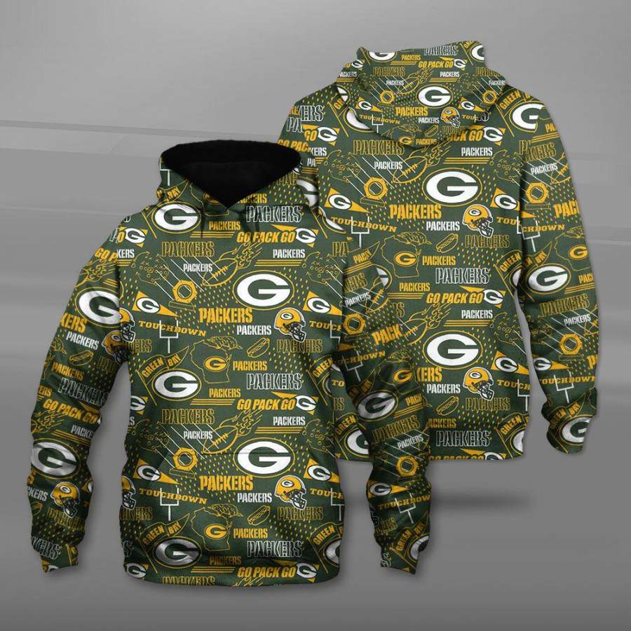 Men / Women Green Bay Packers All Over Print 3D Hoodie, Green Bay Packers All Over Print Logo Packers Hoodie