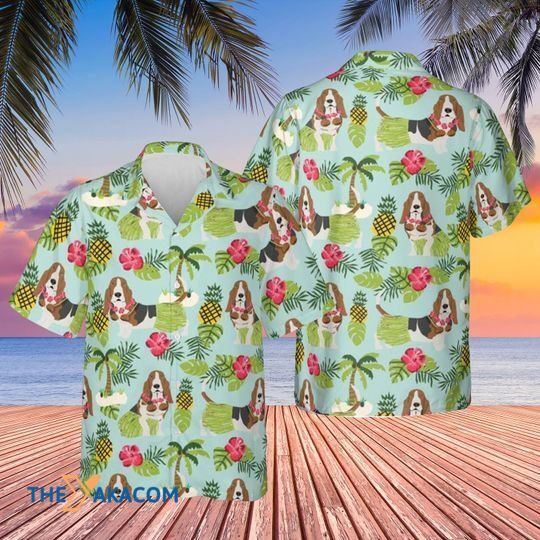 Funny Basset Hound Pineapple Tropical Flowers The Best Gift For Dog Lovers Hawaiian Shirt Ha40976