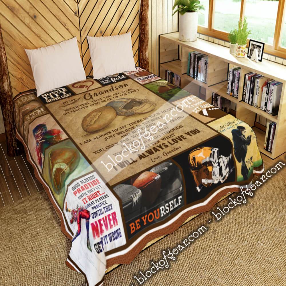 To My Grandson, You Only Fail When You Stop Trying, Love Grandma, Football Quilt Blanket