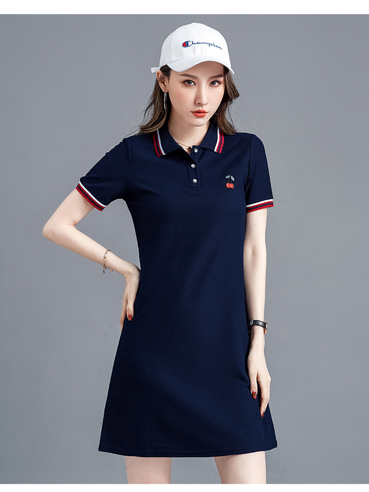 2022 Summer Cotton Cartoon Embroidered Polo Dress Woman 5XL Pink Casual Knee-Length Straight Dresses Female Royal Blue alx