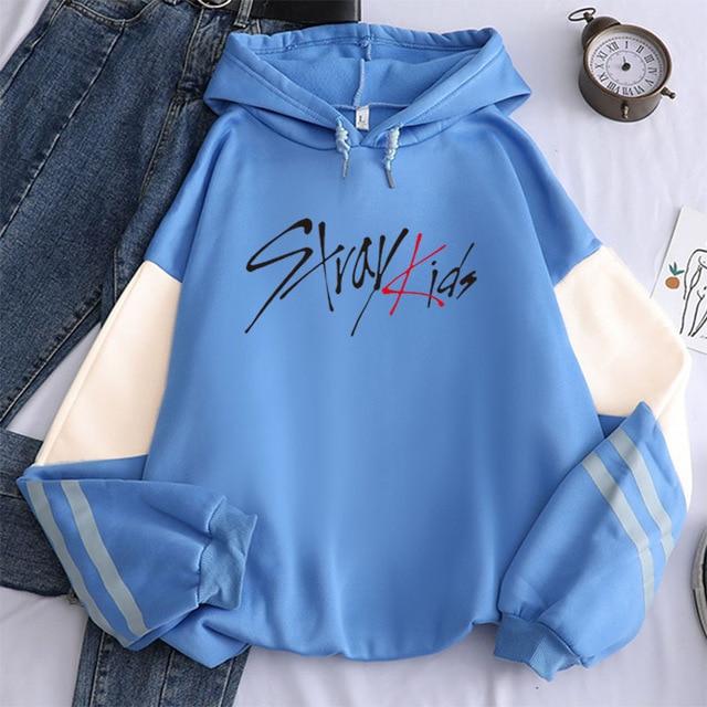 Kpop Stray Kids Album Women Hoodies Sweatshirts Long Sleeve Patchwork Hooded Tops Pullovers