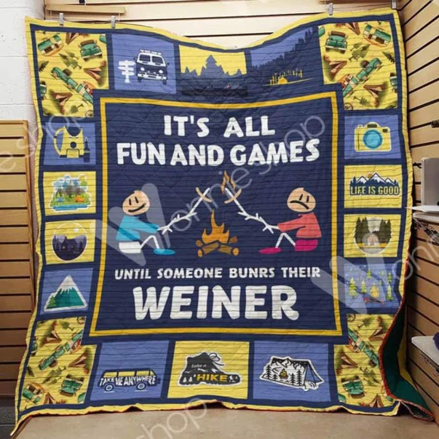 Wozoro Quilt Blanket Camping It’s All Fun And Games Until Someone Burns Their Weiner Twin Queen King Size