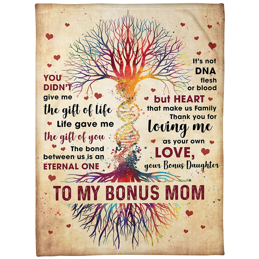 To My Bonus Mom You Didn’T Give Me The Gift Of Life Dna Tree Blanket Gift For Bonus Mom Mother’S Day Gift Home Decor Bedding Couch Sofa Soft And Comfy Cozy