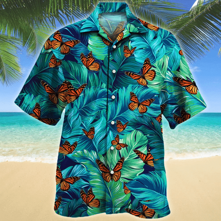 Monarch Butterfly Lovers Gift Summer Beach Palm Tree Pattern Hawaii Shirt Ha20373