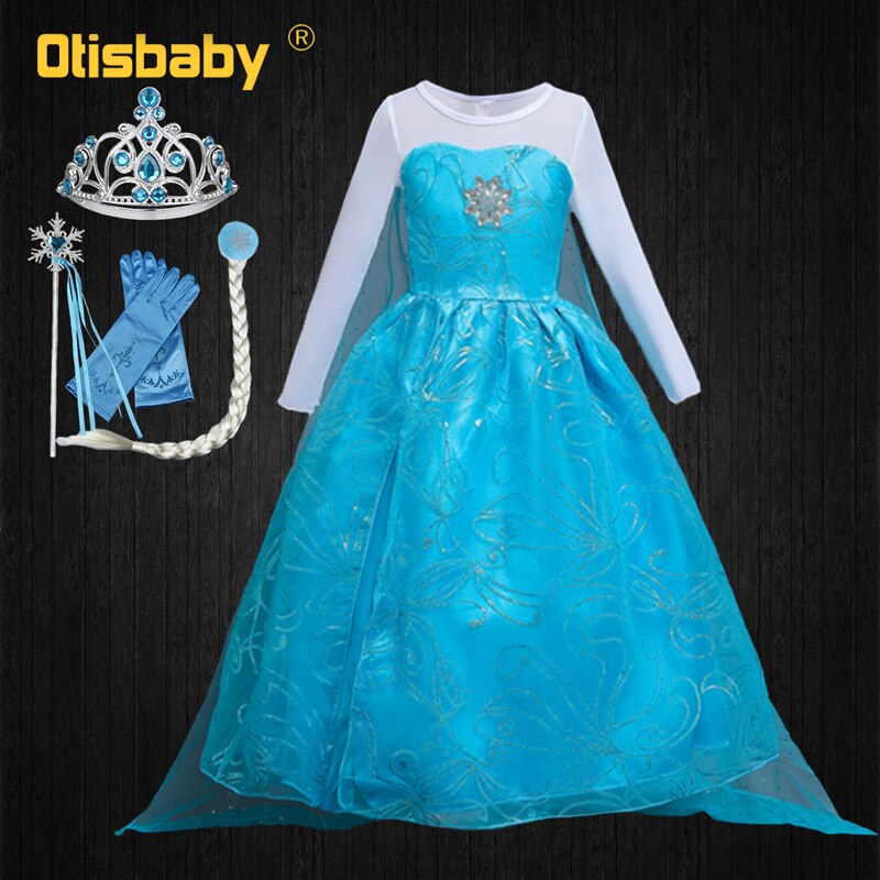 Snow Queen Halloween Carnival Elsa Costume Child Girls Elsa Dress Children’s Party Infant Long Tail Fancy Dress Christmas Outfit alx