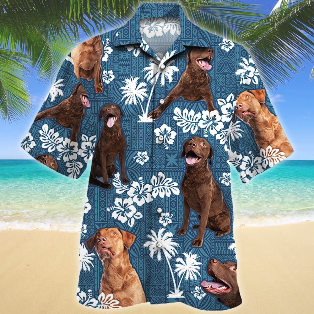 Chesapeake Bay Retriever Dog Blue Tribal Pattern Hawaiian Shirt Ha17627