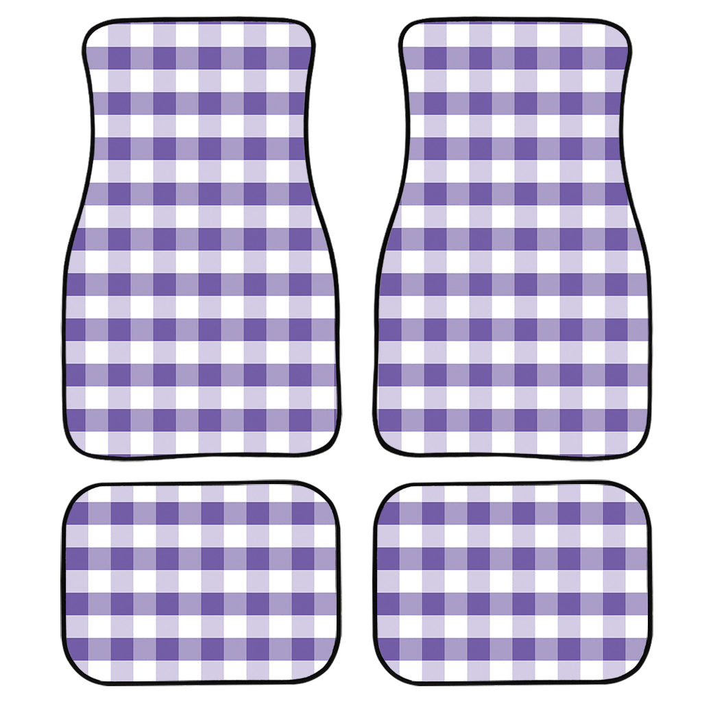 Purple And White Gingham Pattern Print Front And Back Car Floor Mats, Front Car Mat