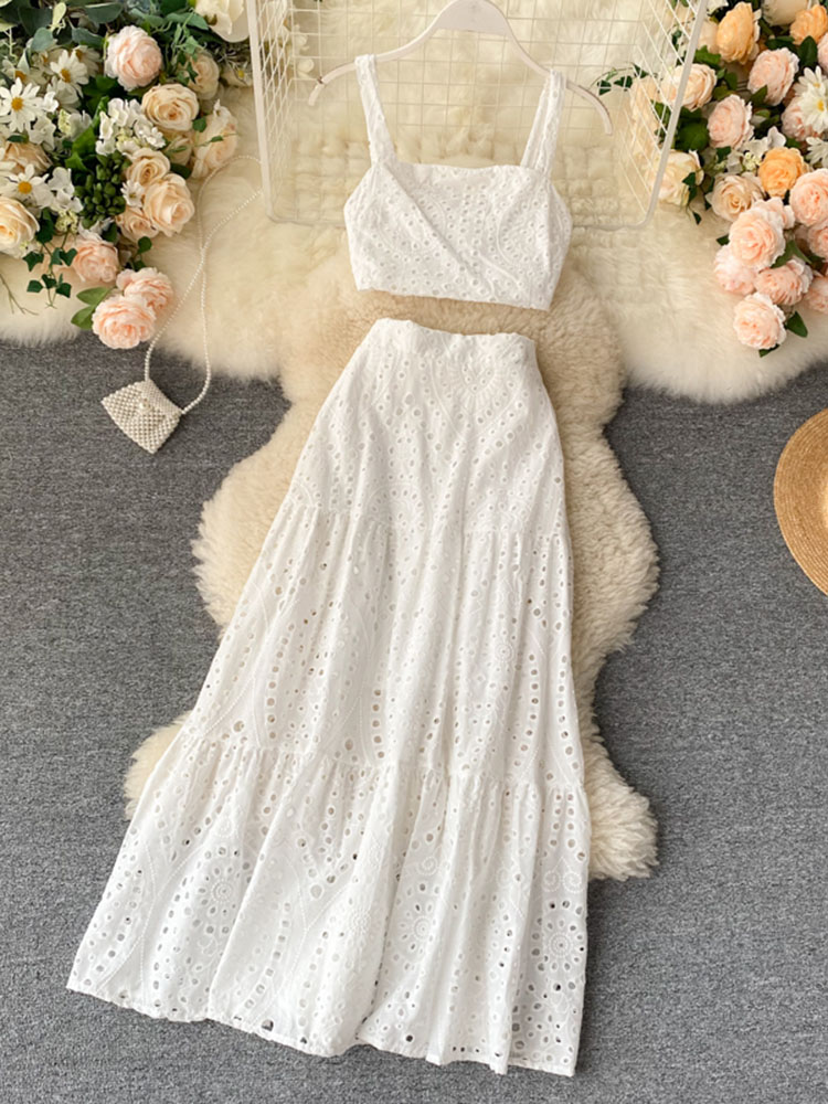 Women’s Holiday Style Suit Sets 2022 Summer New Short High Waist Camisole Wild Long Skirt Fashionable Two-piece Skirts ML1037 alx