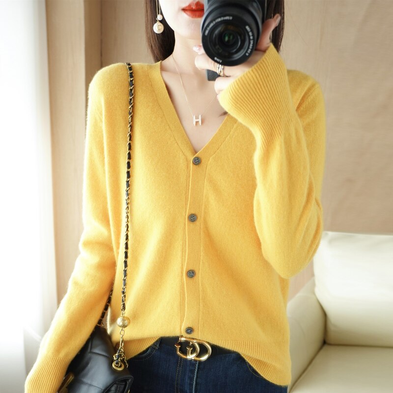 Snaoutofit Spring Autumn New V-Neck Knitted Cardigan Women Loose Thin Sweater Solid Color Basic Small Cardigan All-Match Jacket alx