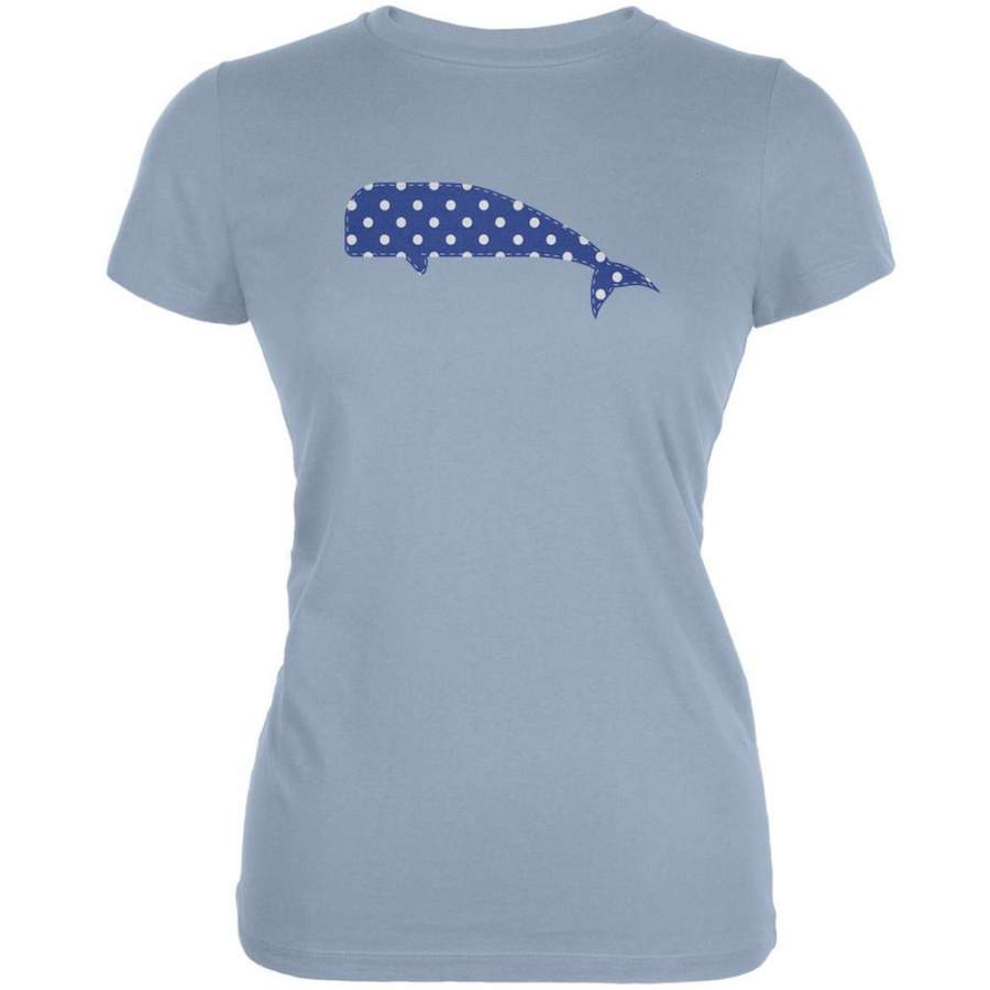 Summer – Whale Faux Stitched Light Blue Juniors Soft T-Shirt