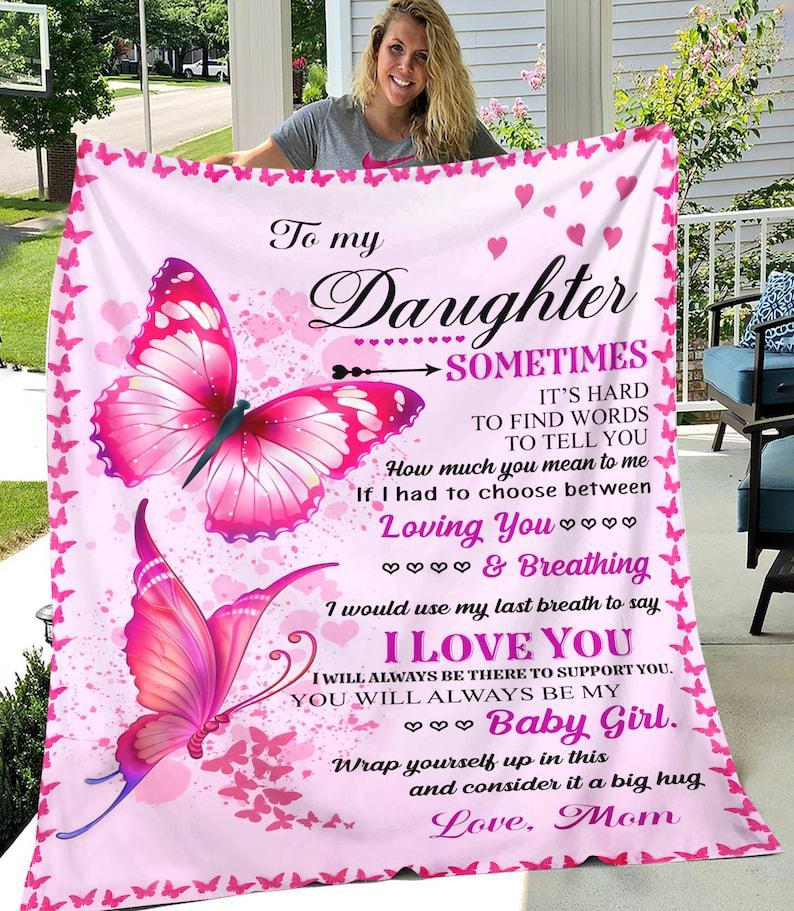 To My Daughter Butterfly Blanket, I Love You, Gifts For Daughter From Mom, Gift For Daughter Family Home Decor Bedding Couch Sofa Soft And Comfy Cozy