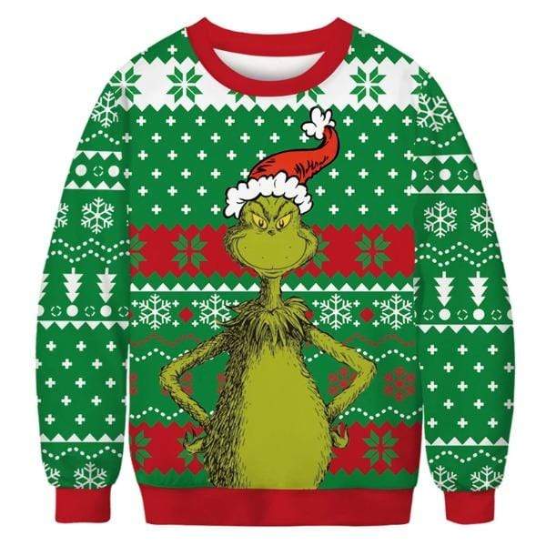 Unifinz Grinch Sweater Grinch Christmas Green Red Ugly Sweater 2022