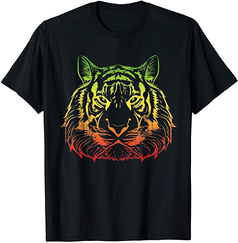 Asian Animal Portrait Big Cat Colorful Tiger T-Shirt