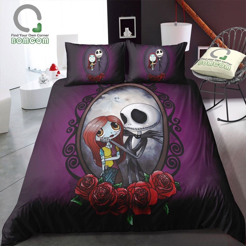 Jack Skellington And Sally Roses Duvet Quilt Bedding Set