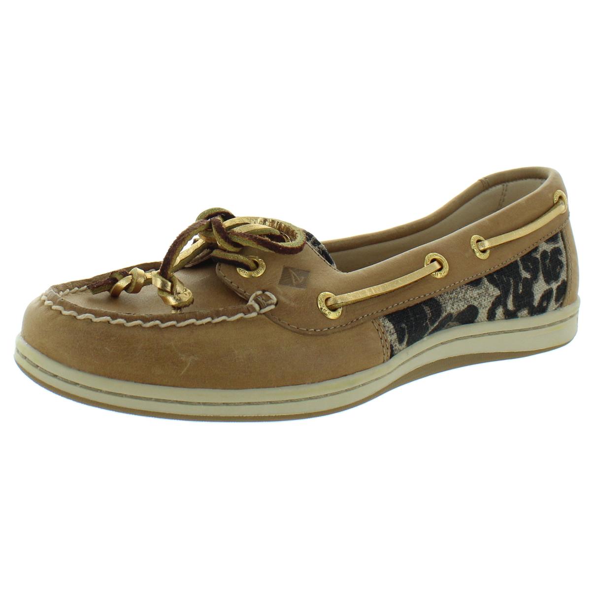 Womens Leopard Leather Boat Shoes