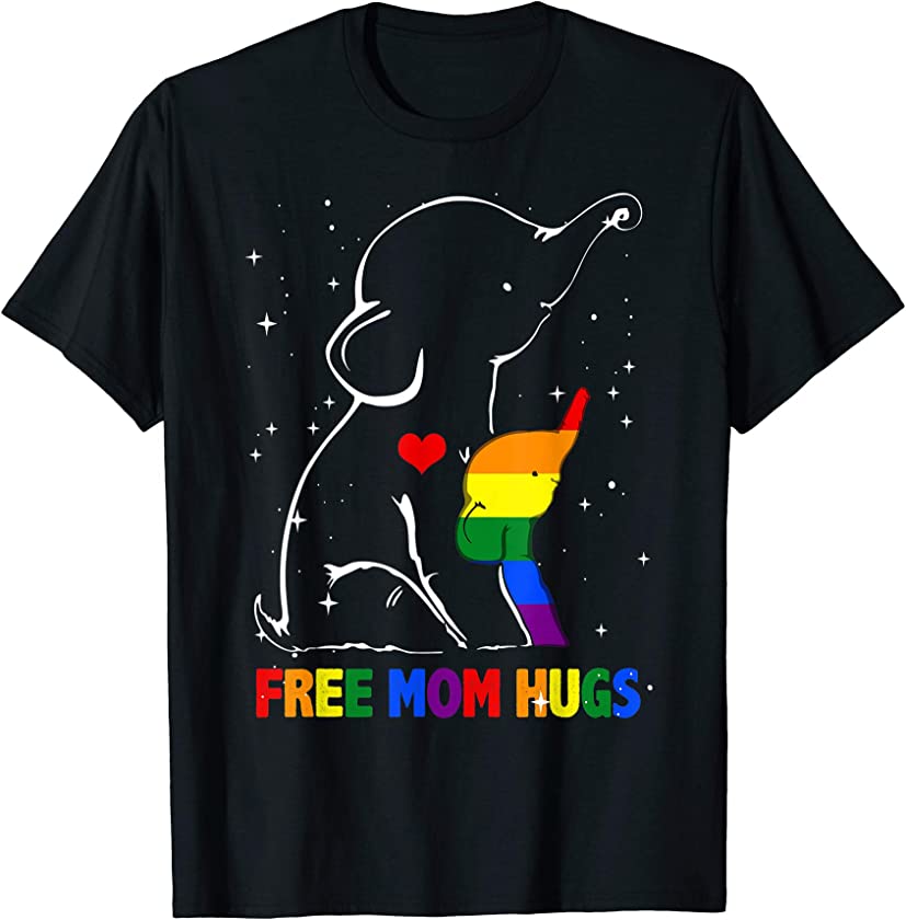 Free Mom Hugs LGBT Mom Mother Elephant Rainbow Gifts Womens T-Shirt