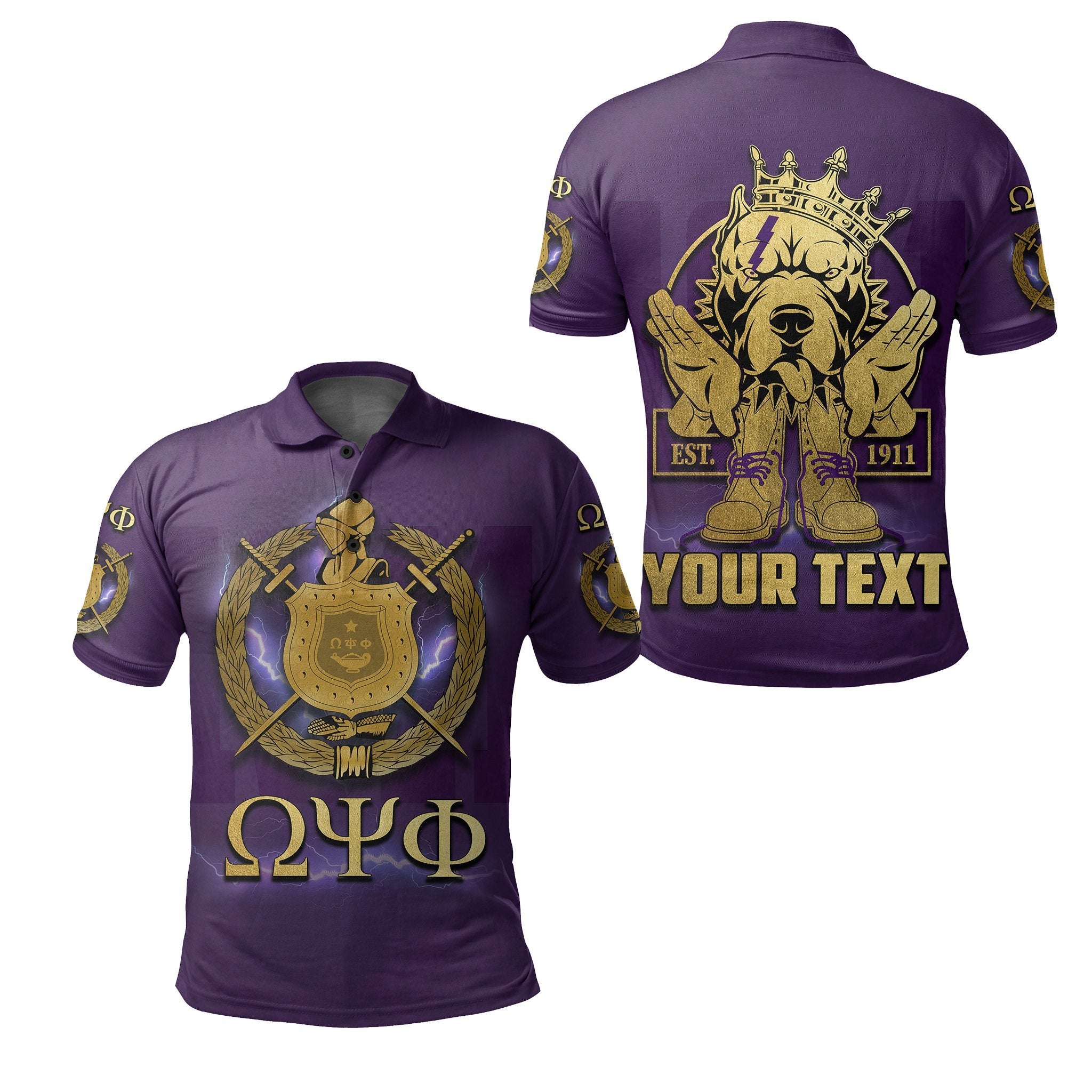 (Custom Personalised) Greek Life Polo Shirt Omega Psi Phi Bulldog Crown Psi Hand Sign Army Boots Lt6