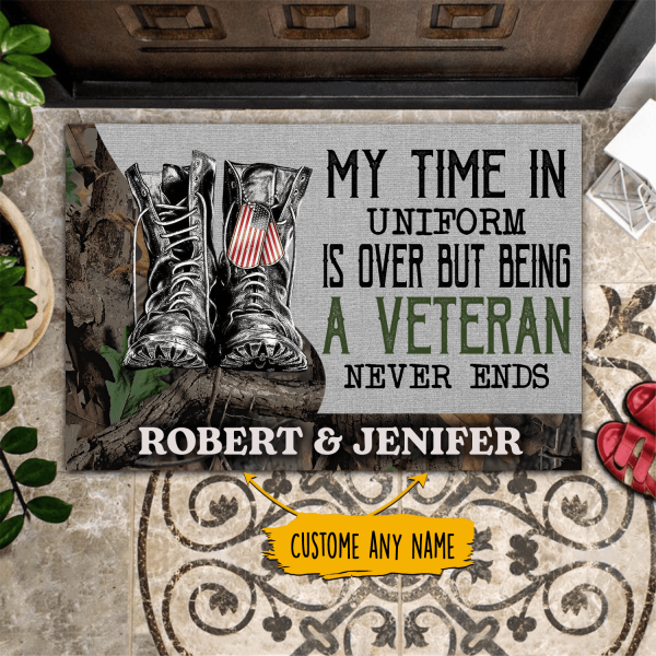 Tmarc Tee My Time In Uniform Is Over But Being A Veteran Never Ends Personalized Doormat Welcome Mat, Best Gift For Home Decoration