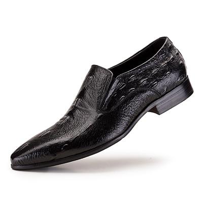 Mens Oxfords Crocodile Pattern Slip-On Pointed Toe Genuine Leather Business Formal Men Wedding Shoes