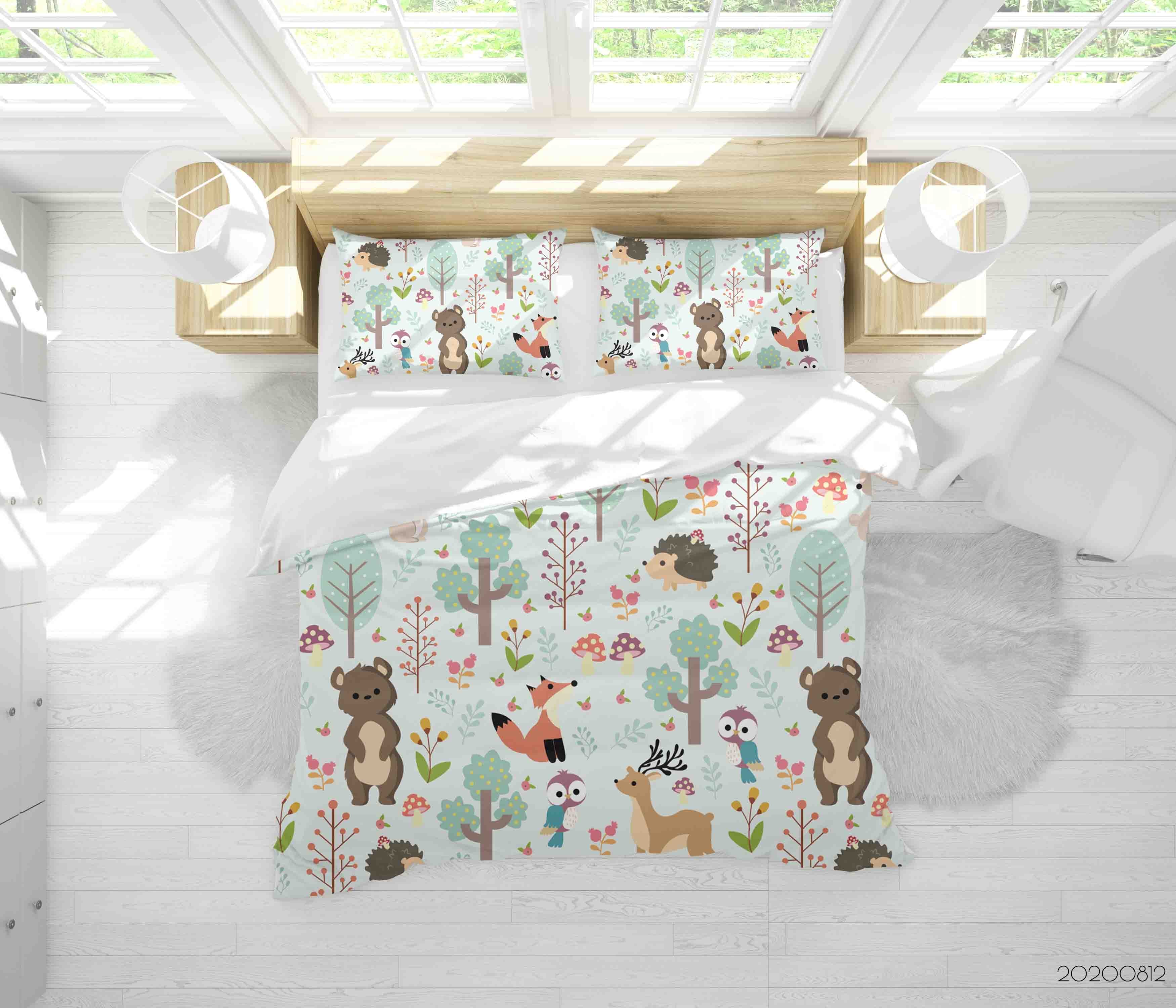 3D Colorful Bear Fox Animal Floral Plant Quilt Cover Set Bedding Set Duvet Cover Pillowcases Lxl