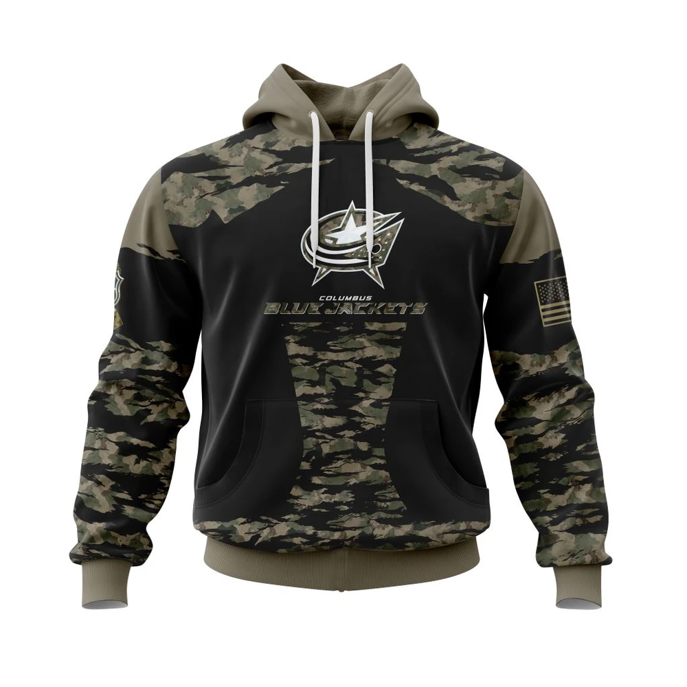 Hoodie Columbus Blue Jackets, Honors Veterans And Military Members Qtnhl080524A3854Hd