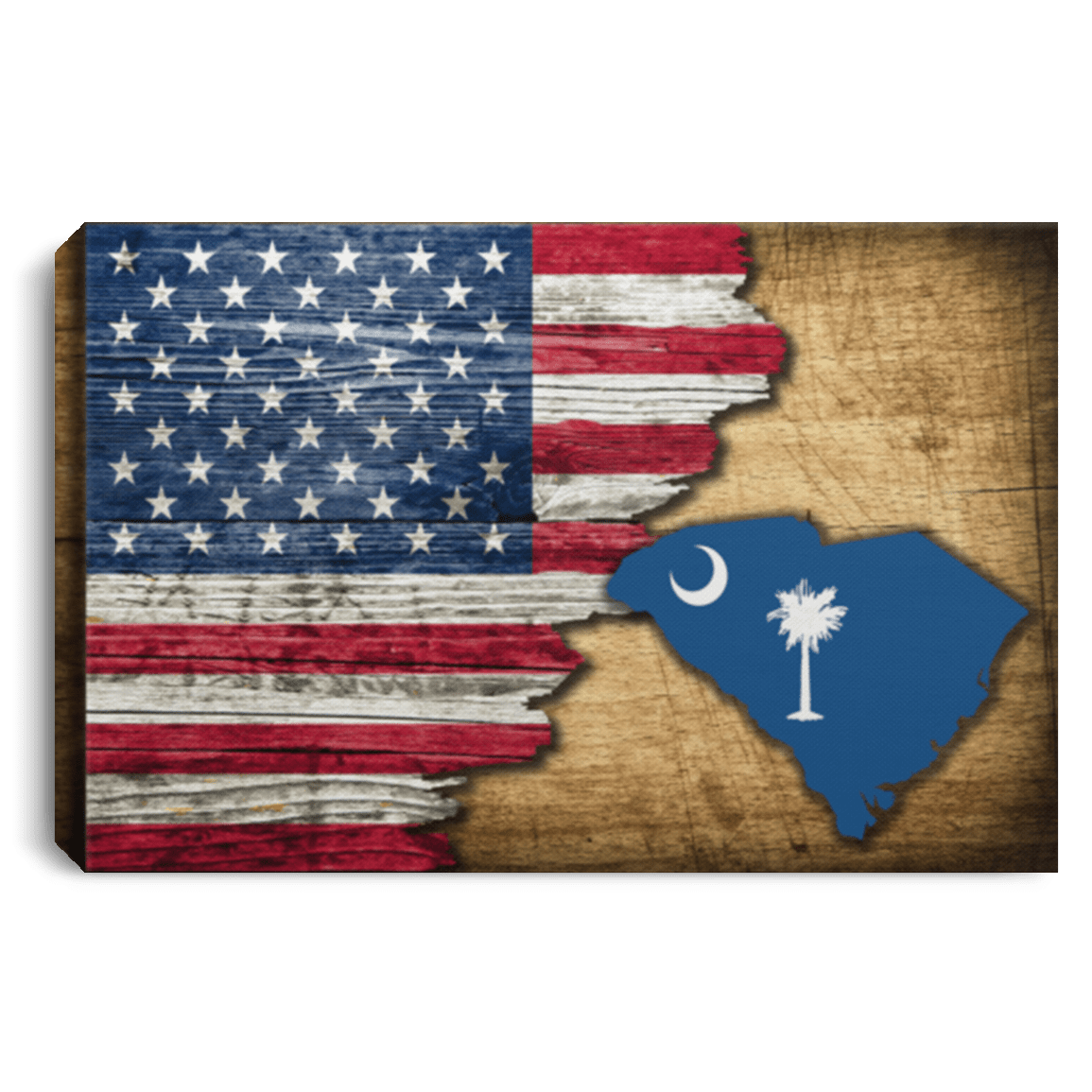 United States/Sourth Carolina Flag Ripped Effect 12X8 Inches Landscape Canvas .75In Frame