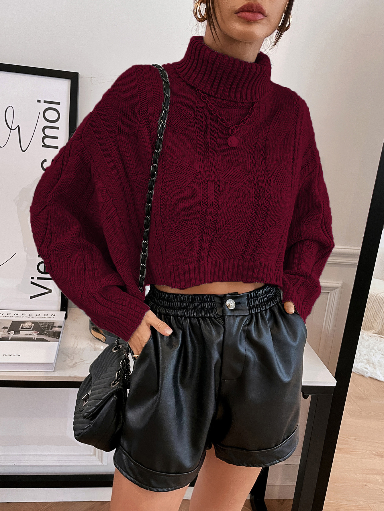 Winter Thickened High Neck Sweater Women Split Bat Sleeve Pullover Top Fashion Long Sleeve Knit Sweater Crop Tops Female alx