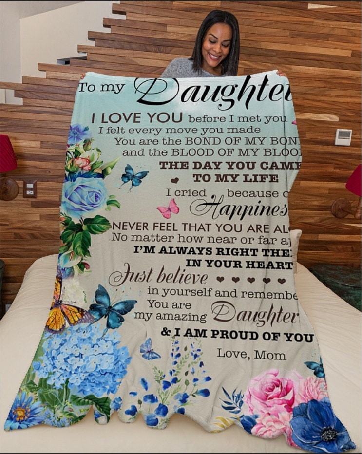 To My Daughter Flower Butterfly Sherpa Blanket Gift For Daughter Christmas Blanket Daughter Grandma Christmas Gift Custom Blanket